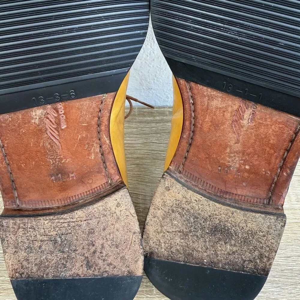 MEZLAN Maranello Oxfords Leather Shoes Sz 11 M Square Toe Yellow Tan Spain Made